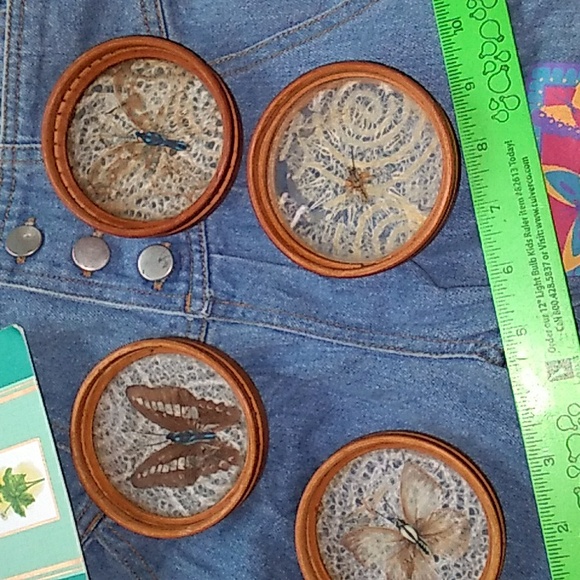 🦋 Butterfly Wooden COASTERS VINTAGE  Set of 4 Coasters BOHEMIAN - Picture 2 of 16